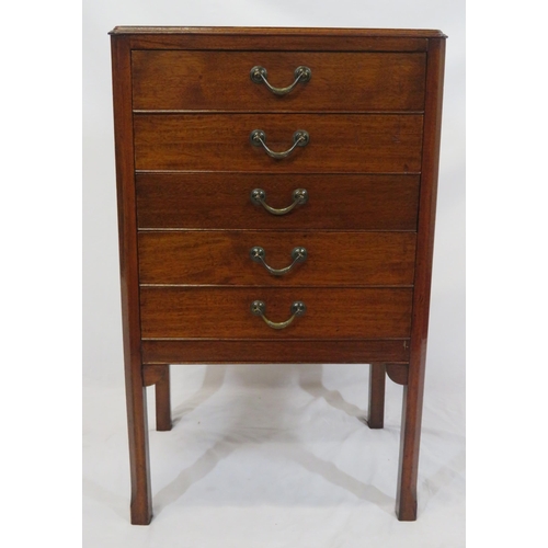 76 - Edwardian mahogany music chest with five drawers, with drop-down fronts & drop handles, on chamfered... 