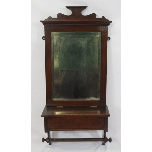 77 - Edwardian mahogany wall press with bevelled mirror inset & lift-up lid with rail