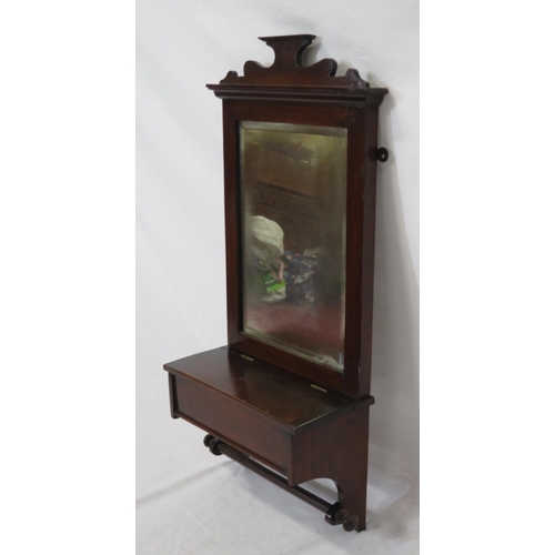 77 - Edwardian mahogany wall press with bevelled mirror inset & lift-up lid with rail