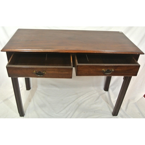 80 - Victorian mahogany oblong hall or side table with two frieze drawers, brass drop handles with shaped... 