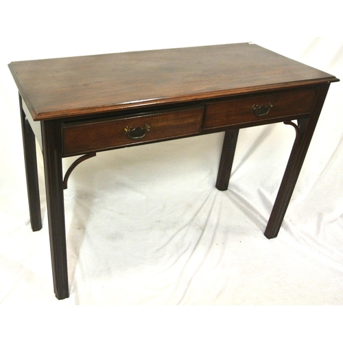 80 - Victorian mahogany oblong hall or side table with two frieze drawers, brass drop handles with shaped... 