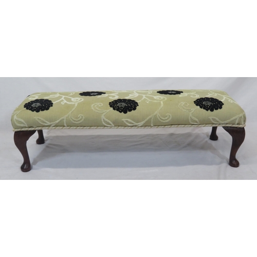 83 - Victorian oblong stool with foliate upholstery, cabriole legs with pad feet