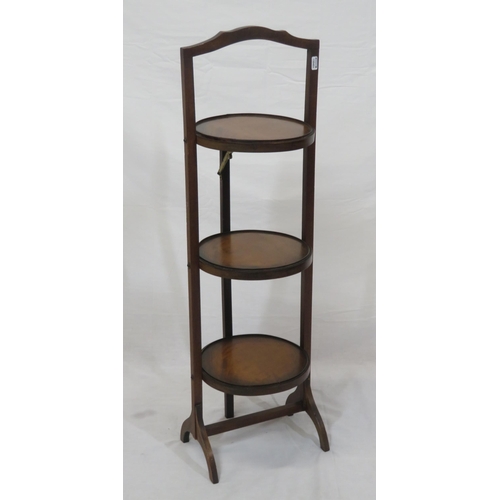 9 - Three tier mahogany adjustable plate stand with shaped handle