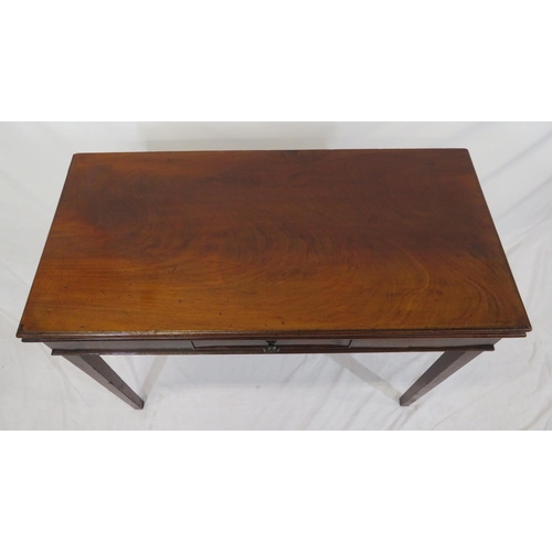 90 - Edwardian mahogany tea table with fold-over top, gateleg support, frieze drawer, on square tapering ... 