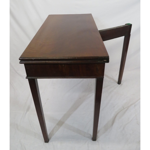 90 - Edwardian mahogany tea table with fold-over top, gateleg support, frieze drawer, on square tapering ... 