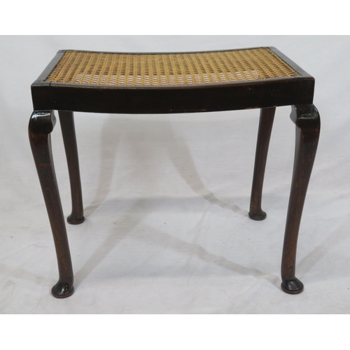 94 - Victorian stool with wicker seat, cabriole legs with pad feet