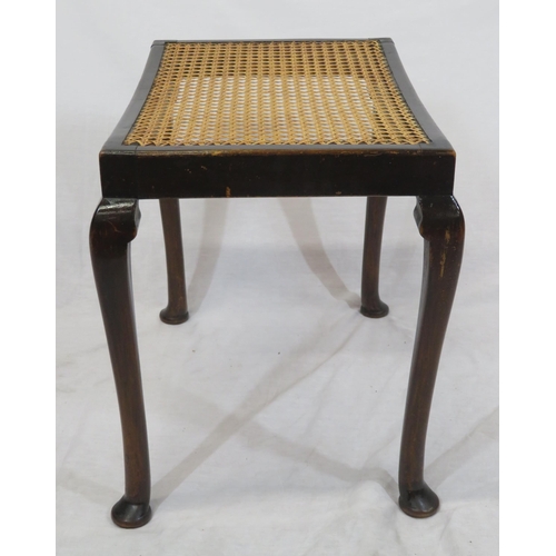 94 - Victorian stool with wicker seat, cabriole legs with pad feet