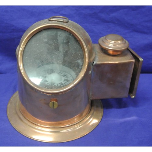 33 - Ships copper gimballed binnacle with side oil lamp