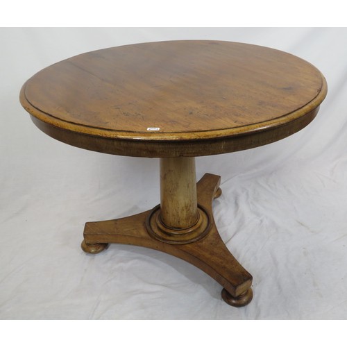 25 - Victorian round occasional table with tip up top, turned tapering column with collar, on concave pli... 