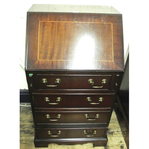 31 - Edwardian design small bureau with drop-down front, pull-out supports, four drawers under with brass... 