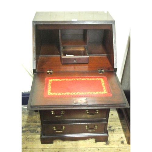 31 - Edwardian design small bureau with drop-down front, pull-out supports, four drawers under with brass... 