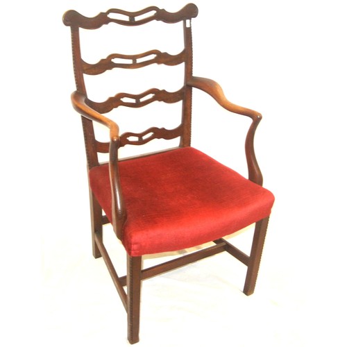 300 - Georgian ladderback open armchair with pierced rails, shaped arms, square legs with stretchers