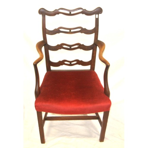 300 - Georgian ladderback open armchair with pierced rails, shaped arms, square legs with stretchers