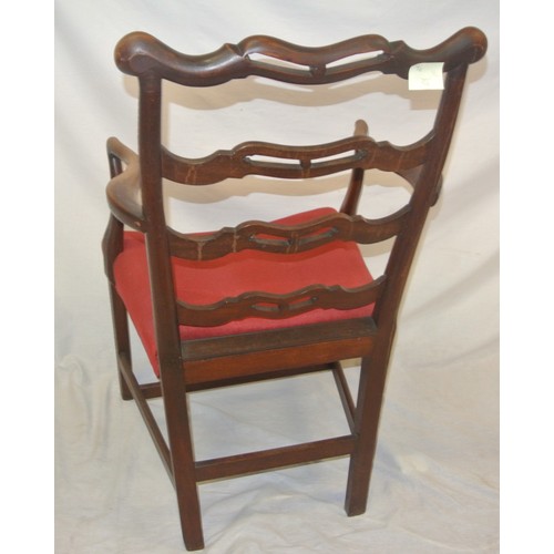 300 - Georgian ladderback open armchair with pierced rails, shaped arms, square legs with stretchers