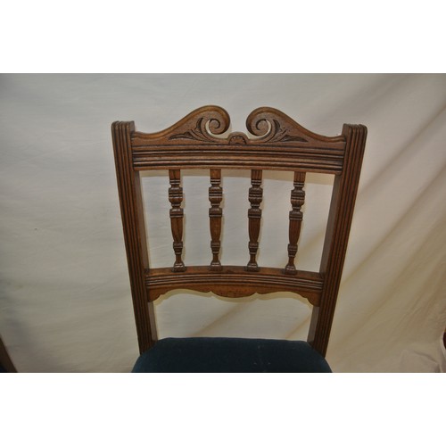 301 - Pair of Edwardian occasional chairs with shaped railed backs, upholstered seats, turned legs with ca... 