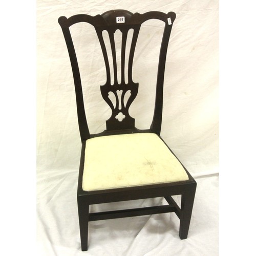 297 - Georgian style low bedroom or occasional chair with pierced splat and square legs with stretchers