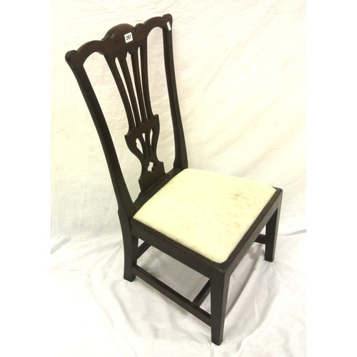 297 - Georgian style low bedroom or occasional chair with pierced splat and square legs with stretchers