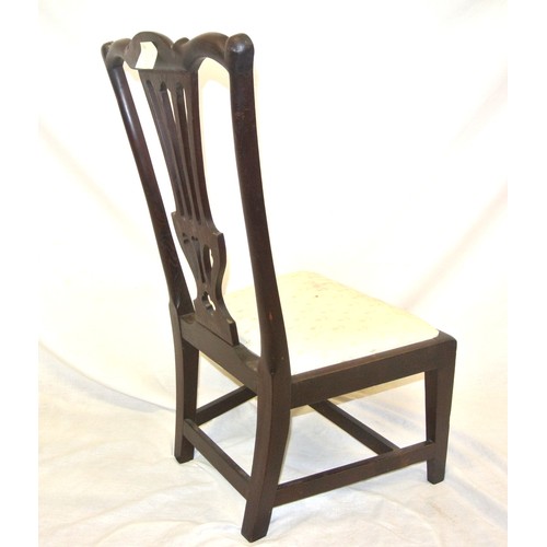 297 - Georgian style low bedroom or occasional chair with pierced splat and square legs with stretchers