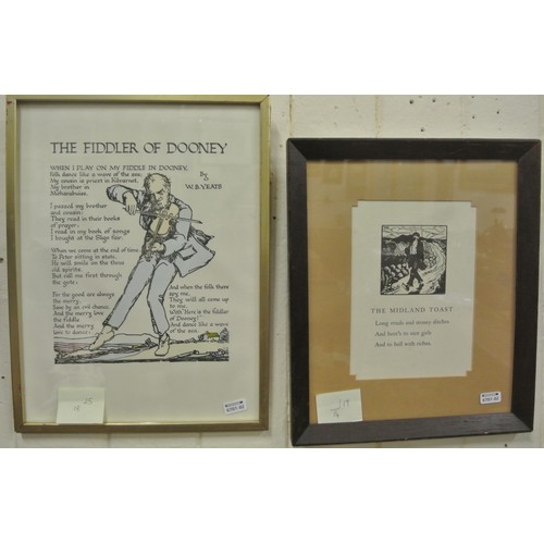 285 - Jack B Yeats RHA - 2 Cuala press prints 'The Midland Toast' & 'The Fiddler of Dooney' 20x14 & 25x20c... 