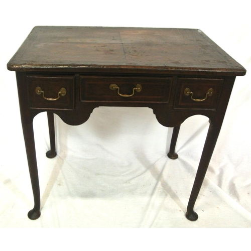 116 - Georgian inlaid & crossbanded mahogany lowboy desk with rounded corners, three frieze drawers with b... 