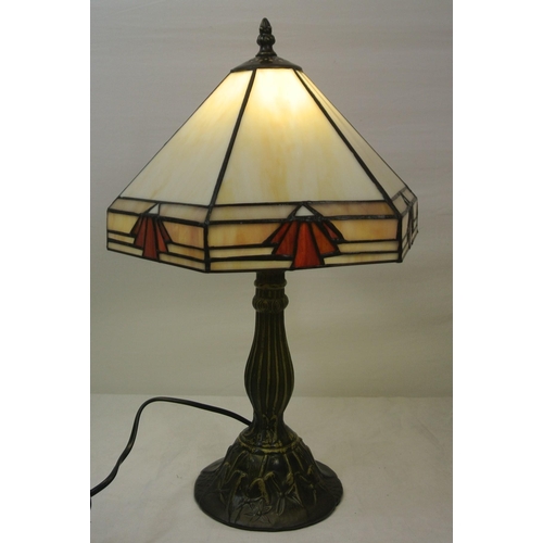 118 - Art Deco style electric table lamp with shaped panelled shade, baluster column & round base