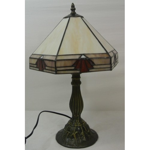 118 - Art Deco style electric table lamp with shaped panelled shade, baluster column & round base