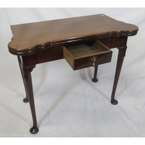 171 - Georgian mahogany card table with fold-over top, dog-ear corners, gateleg support, candle stands & c... 