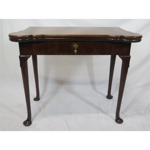 171 - Georgian mahogany card table with fold-over top, dog-ear corners, gateleg support, candle stands & c... 