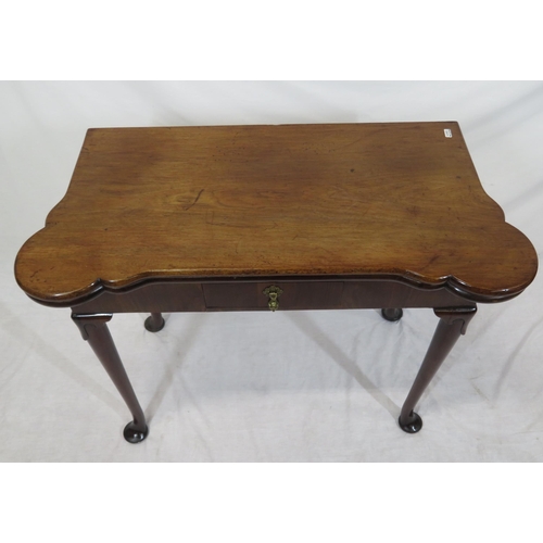 171 - Georgian mahogany card table with fold-over top, dog-ear corners, gateleg support, candle stands & c... 