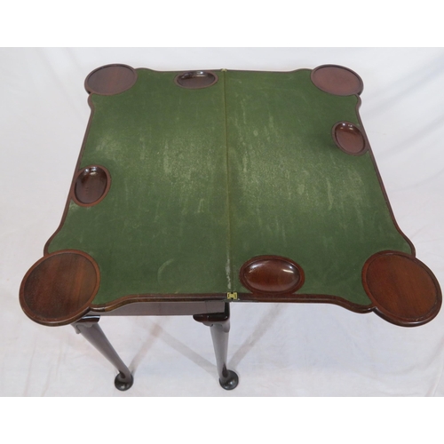 171 - Georgian mahogany card table with fold-over top, dog-ear corners, gateleg support, candle stands & c... 