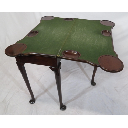 171 - Georgian mahogany card table with fold-over top, dog-ear corners, gateleg support, candle stands & c... 