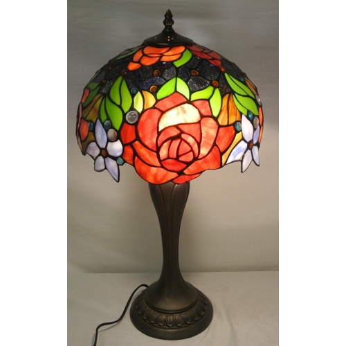 182 - Art Deco style electric table lamp with shaped column & base, multi-coloured shade