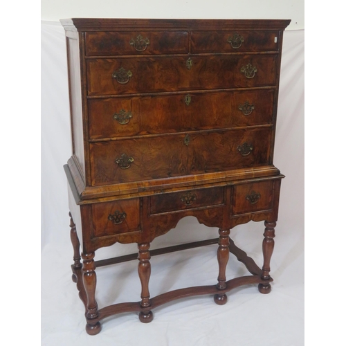 195 - Georgian inlaid & crossbanded walnut chest on stand - chest having two short & three long drawers of... 