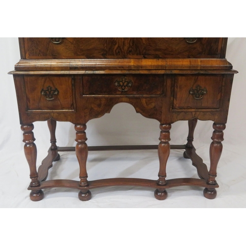 195 - Georgian inlaid & crossbanded walnut chest on stand - chest having two short & three long drawers of... 