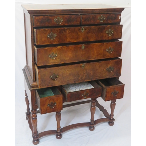 195 - Georgian inlaid & crossbanded walnut chest on stand - chest having two short & three long drawers of... 