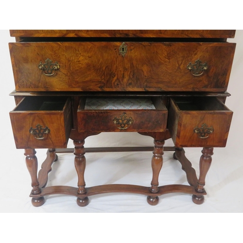 195 - Georgian inlaid & crossbanded walnut chest on stand - chest having two short & three long drawers of... 