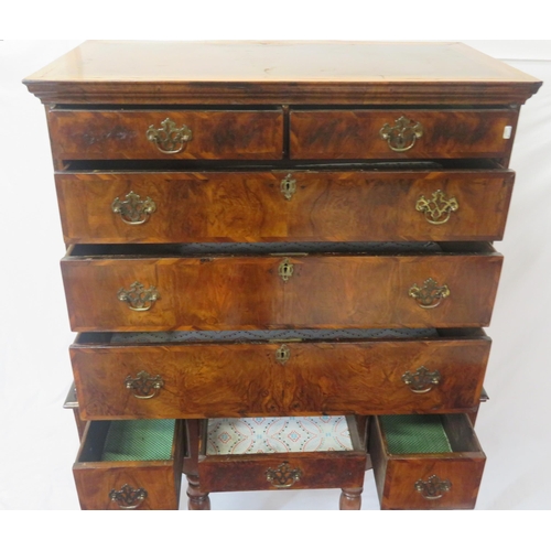 195 - Georgian inlaid & crossbanded walnut chest on stand - chest having two short & three long drawers of... 