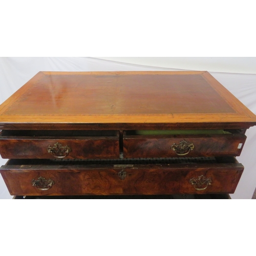 195 - Georgian inlaid & crossbanded walnut chest on stand - chest having two short & three long drawers of... 