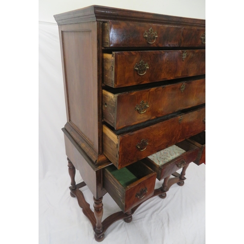 195 - Georgian inlaid & crossbanded walnut chest on stand - chest having two short & three long drawers of... 