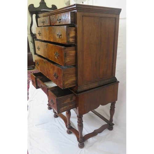 195 - Georgian inlaid & crossbanded walnut chest on stand - chest having two short & three long drawers of... 