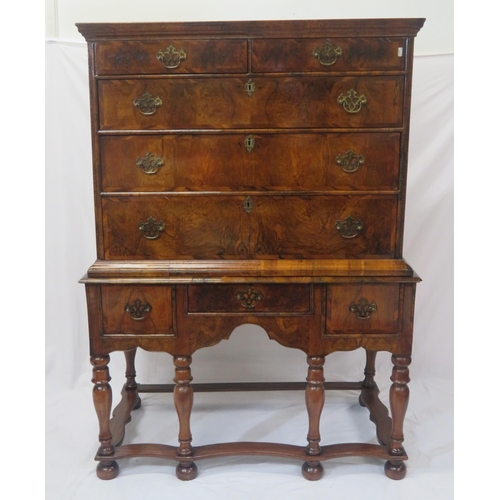 195 - Georgian inlaid & crossbanded walnut chest on stand - chest having two short & three long drawers of... 