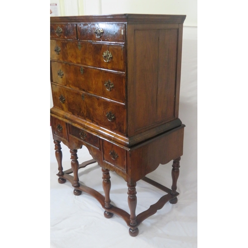 195 - Georgian inlaid & crossbanded walnut chest on stand - chest having two short & three long drawers of... 