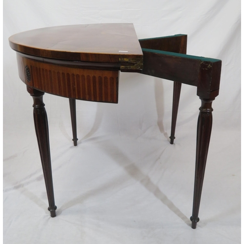 200 - Edwardian inlaid & crossbanded mahogany walnut & satinwood demi lune hall or side table with capstan... 