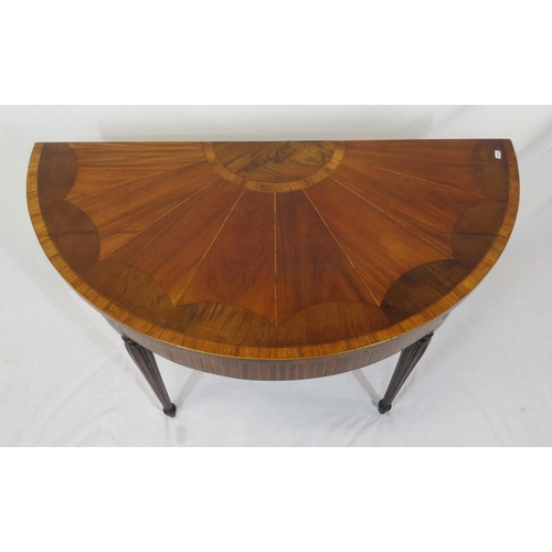 200 - Edwardian inlaid & crossbanded mahogany walnut & satinwood demi lune hall or side table with capstan... 