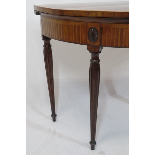 200 - Edwardian inlaid & crossbanded mahogany walnut & satinwood demi lune hall or side table with capstan... 