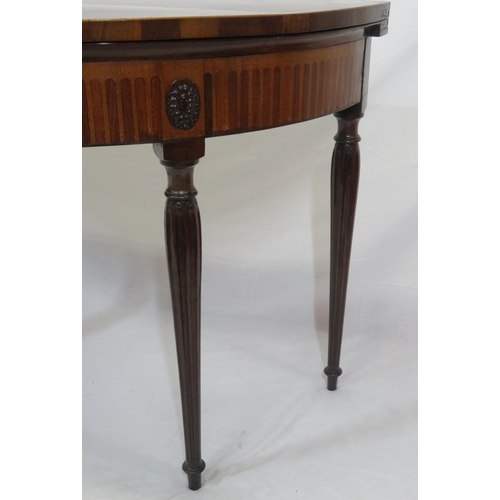 200 - Edwardian inlaid & crossbanded mahogany walnut & satinwood demi lune hall or side table with capstan... 