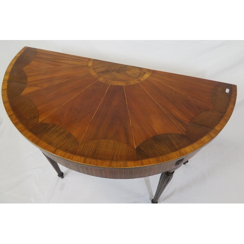 200 - Edwardian inlaid & crossbanded mahogany walnut & satinwood demi lune hall or side table with capstan... 