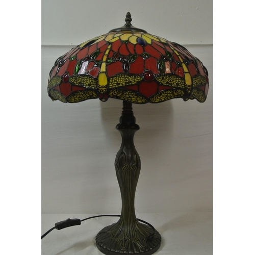 237 - Art Deco electric table lamp with shaped base, ornate multi-coloured shade