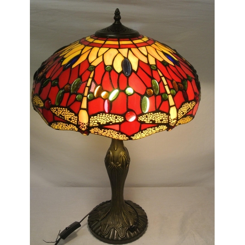 237 - Art Deco electric table lamp with shaped base, ornate multi-coloured shade