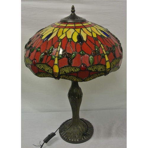 237 - Art Deco electric table lamp with shaped base, ornate multi-coloured shade